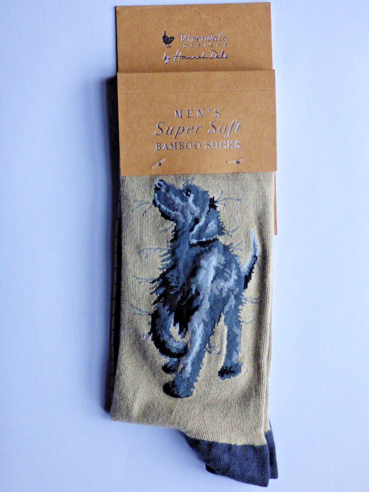 Wrendale Bamboo  men’s socks WALKIES (black lab on taupe)