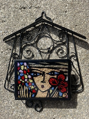Vintage Wire metal Photo Letter Holder French balcony wrought iron glass tile - Picture 3 of 10