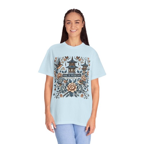 She Is Worthy shirt Gift for Women, comfort colors tee, chanoiserie design - Picture 31 of 41