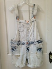Tinseltown Denim Couture Acid Washed Bib Overall Jean Shorts Shortalls SZ L