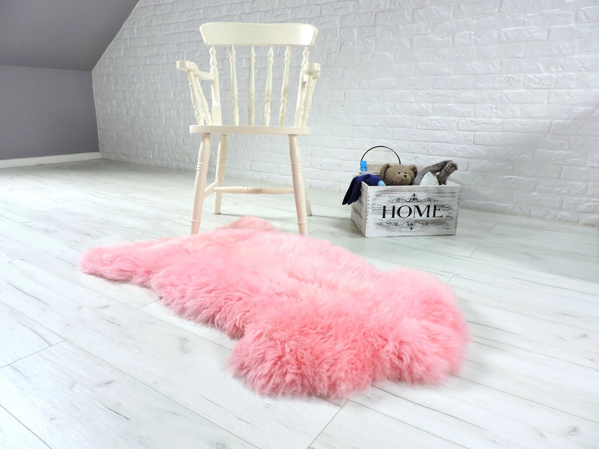 REAL SHEEPSKIN RUG PINK SHAG RUG FUR RUG AREA RUG LAMBSKIN RUG