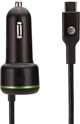 AT&T Captive Cable Power Delivery Car Charger 40W with USB-C Port (USB-C) Black
