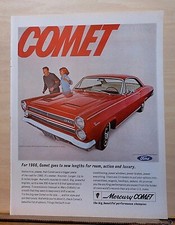 1965 magazine ad for Mercury, 1966 Comet Cyclone hardtop with twin scoop GT hood