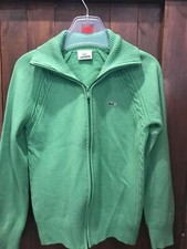Lacoste Women Green Crocodile Full Zip Cardigan Pullover High Collar Size 40/m