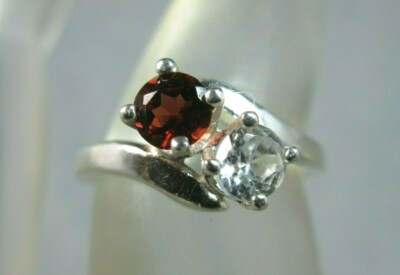 VERSPRECHEN RING - Granat & weißer Zirkon Geburtssteine 925 Sterling GRATIS GRÖßE 5-8