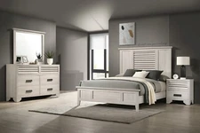 Cream White Finish 4pc Master Bedroom King Size Bed Set Solid Wood Furniture