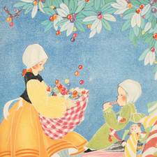 1930 ART DECO Children's Bookplate Print FERN BISEL PEAT Full Color Candy Tree