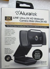 Aluratek 2K HD Webcam with Dual Stereo Noise Cancelling Mics, Auto Focus
