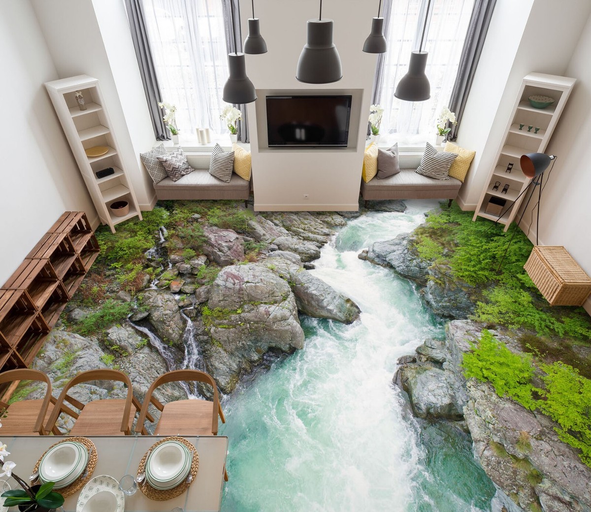 3D Stone River SKE2074 Floor WallPaper Print Decal Epoxy