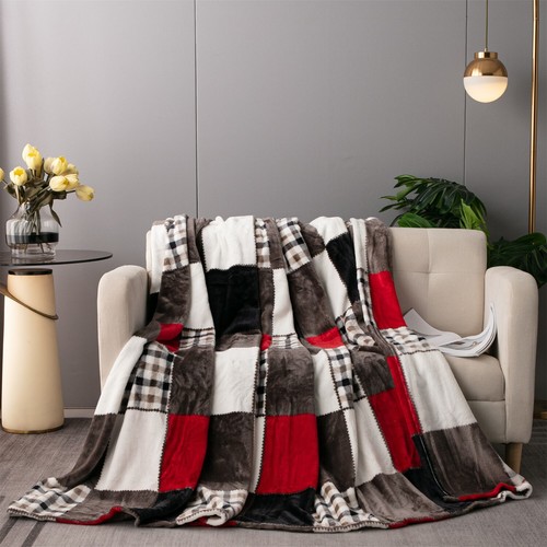 Tache Plaid Patchwork Super Soft Warm Fleece Flannel Tartan Throw Bed Blanket - Picture 26 of 37