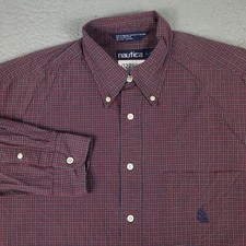 Nautica Shirt Mens Size Large Red Plaid Casual Button Up Long Sleeve