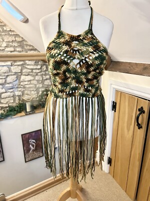Handarbeit gehäkelt Quaste Neckholder Top Festival Boho Größe S