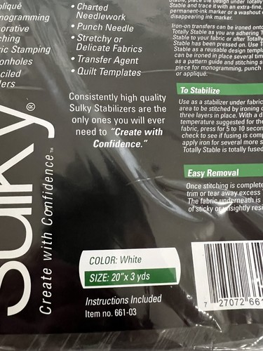 Sulky Fabric Stabilizers- 661-03, 751-08, 405-08 Tear Away Super Solvy Lot of 3 - Picture 3 of 12