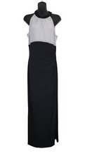 LAUREN Ralph Lauren Evening Black/White Maxi Halter Dress Beaded Neckline Sz 10