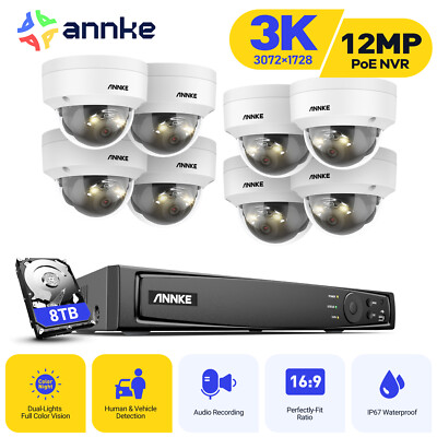 ANNKE 8CH 12MP NVR 5MP Audio POE Security Camera System Oudoor Color Night IP67
