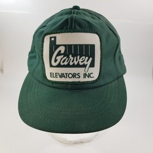 Vintage Garvey Elevators Inc Patch Green Snapback Trucker Hat Cap