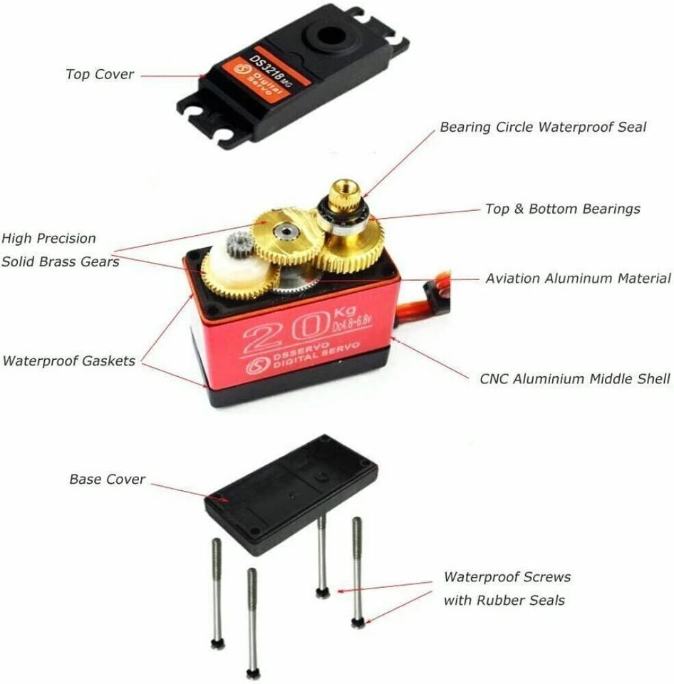 DS3218 20kg Metal Gear High Torque Waterproof Digital Servo DC Motor for RC Car - image 3 of 4