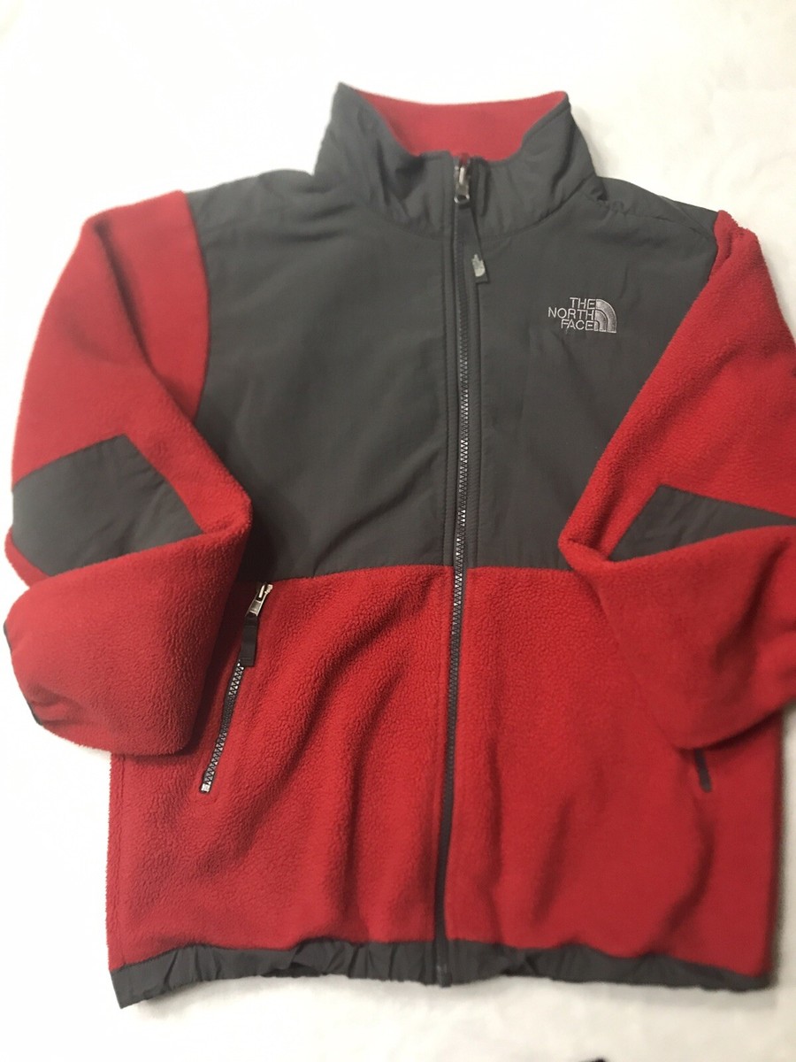The North Face Boys Denali Fleece Full Zip Jacket Red and Gray 14