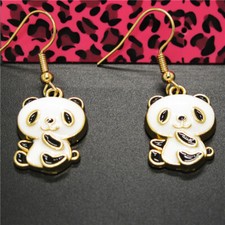 New Fashion Lady White Enamel Chinese Panda Girls Women Stand Hook Earrings