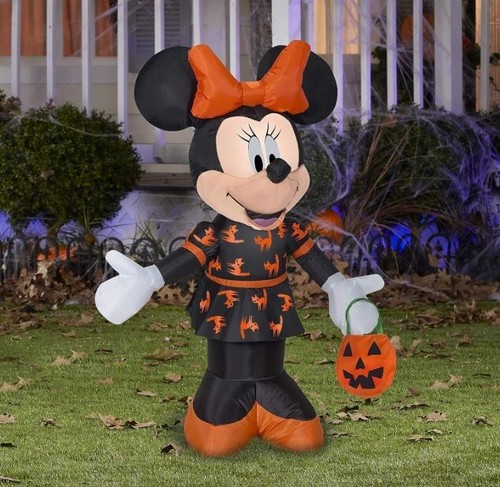 Gemmy 3,5 Fuß luftgeblasene Minnie in schwarz und orange Kleid Halloween aufblasbar 22031