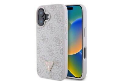 GUESS Case iPhone 16 Strass Triangle Logo Hülle Cover rosa