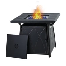 PHI VILLA 28 Inch 50,000BTU Outdoor Patio Metal Fire Pit Table With Lid