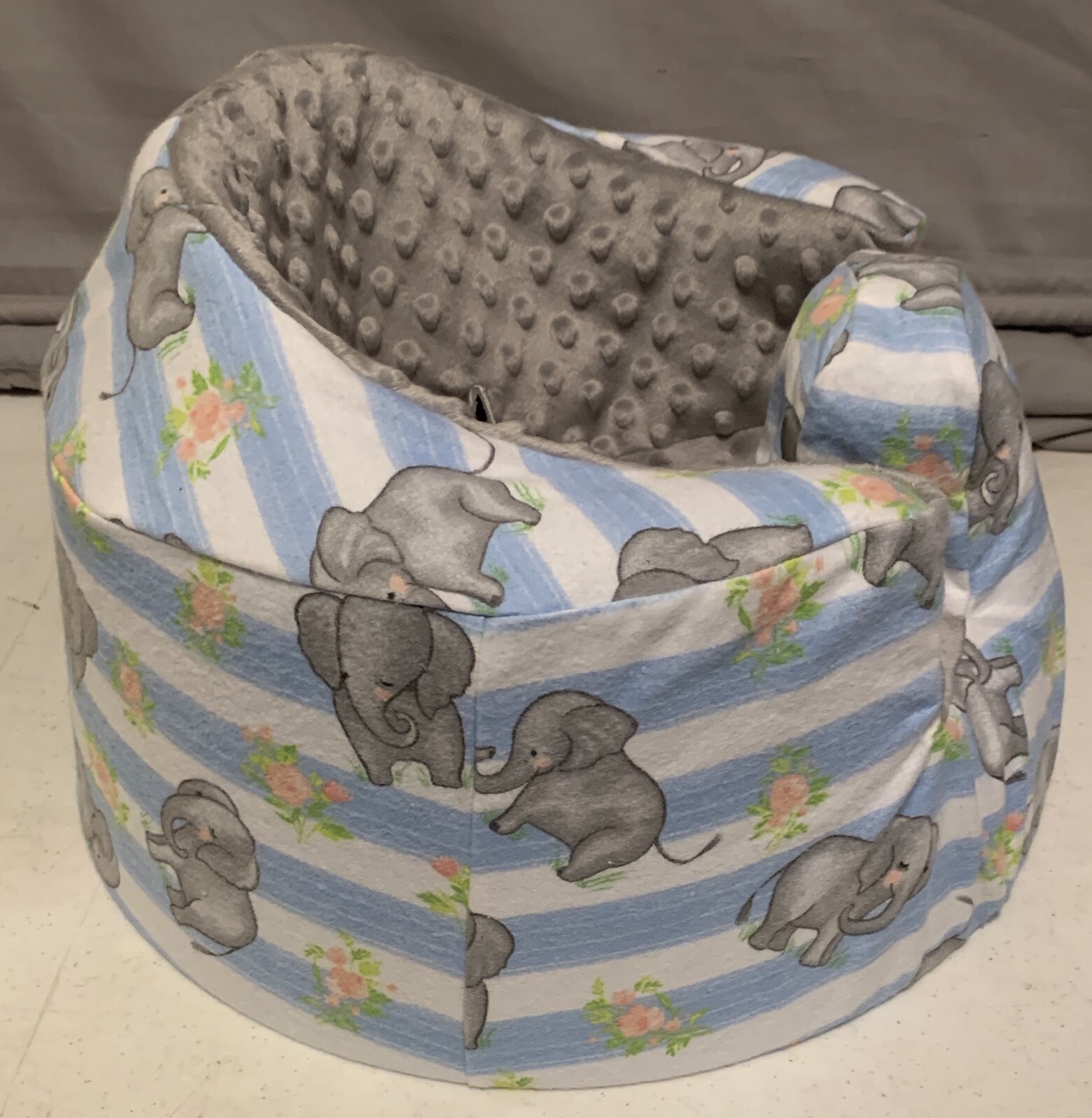 New Bumbo Floor Seat COVER • Baby Elephants w/Blue Stripe • Safety Strap Ready eBay