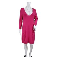 Express Design Studio 80s Retro Twee Ribbed Knit Mini Deep V Hot Pink Women's M