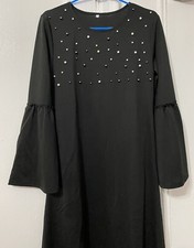 Sale Black Abaya Kaftan Jilbab Dress With Motifs Pearls On Size Medium Large