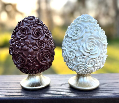 Regency 6.5'' Resin Floral Chocolate Egg on Pedestal Easter Decoration Gift