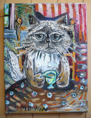 MELISSA BOLLEN COLORIST CAPRICCIOSO GATTO FOLK ART OUTSIDER ARTE DA BERE OLIO PER GATTINI - Foto 3 di 13