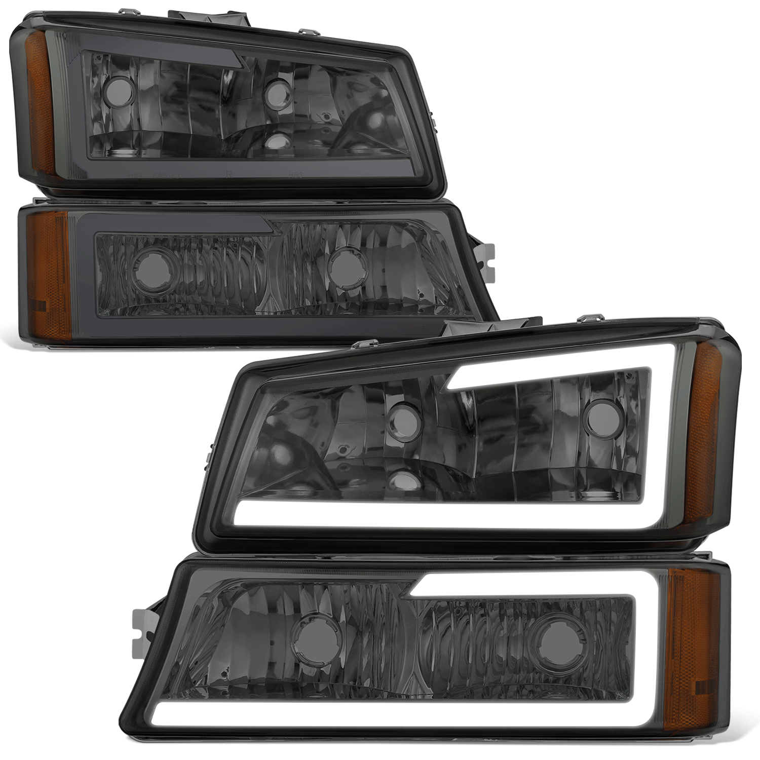 03-07 Chevy Silverado 2500 HD Smoked Amber LED DRL 3D Light Bar Headlight