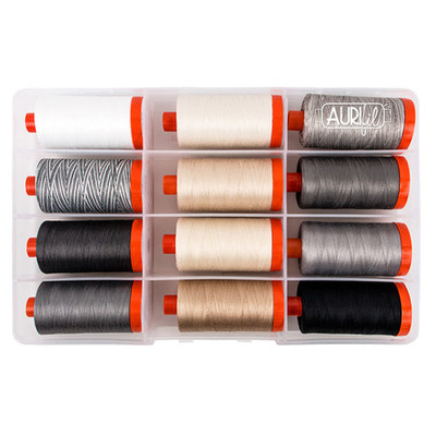 Aurifil Fadenset Papier & Tinte von Brigitte Heitland 50wt 12 große Baumwollspulen