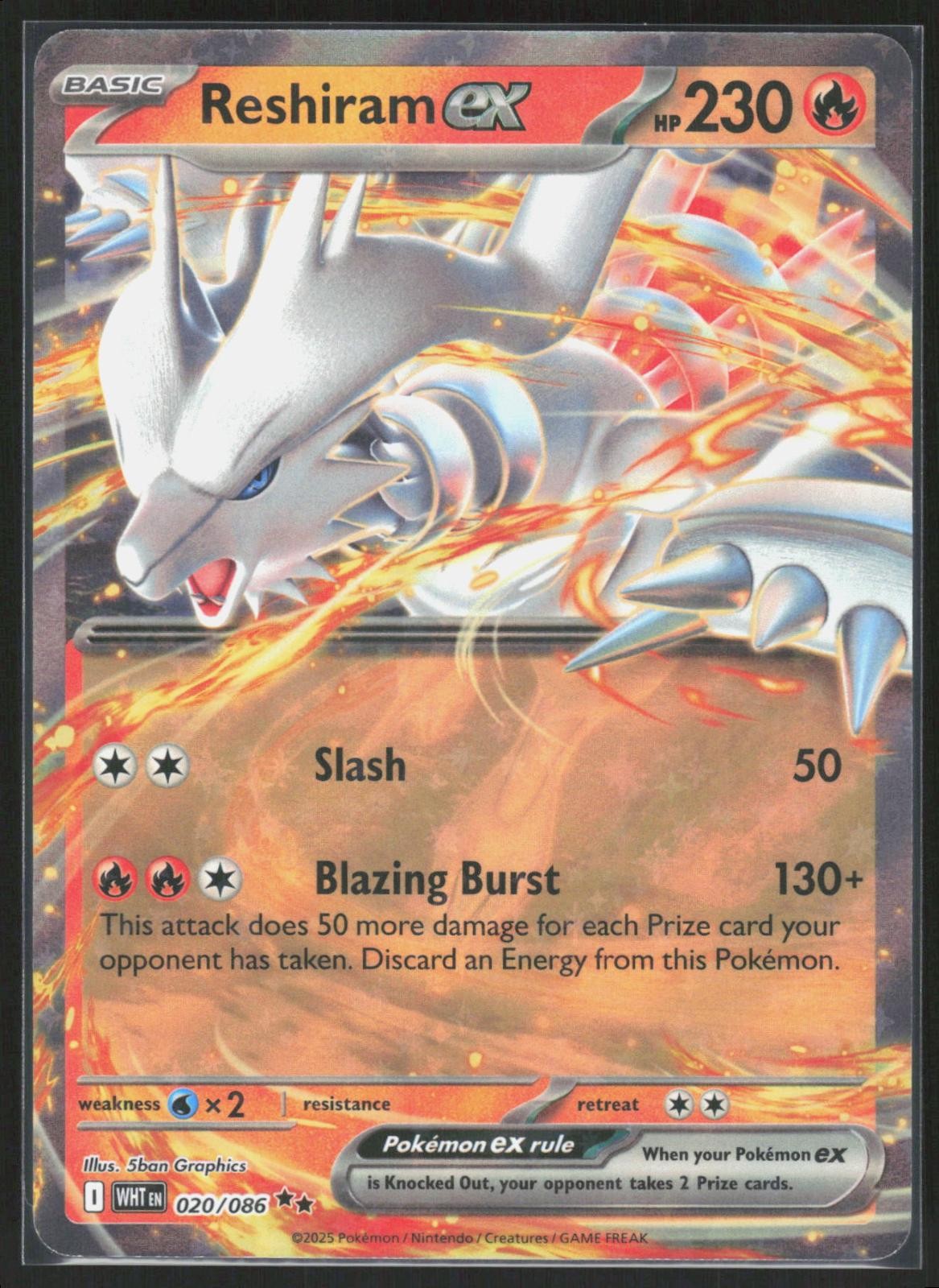 Reshiram ex 020/086 2025 Holo Double Rare White Flare Pokemon