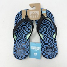 NWT Reef Ahi Flip Flops Sandals Big Boys Sz 5 Swell Checkers Blue Black
