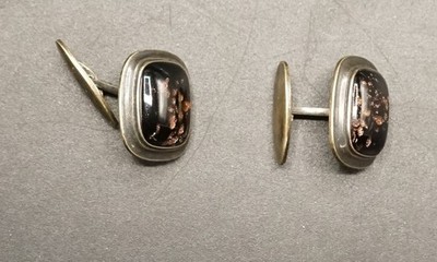 Manschettenknöpfe 835 Silber Rusch Aventurin Quarz Kupfer Stein Designer Schmuck