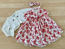 Janie  Jack Girls 12-18 Months Red Toile Party Dress Headband Cardigan Sweater