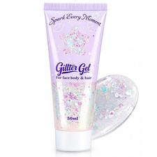 White Body Glitter Gel for Face, Body and Hair, 50ml Icy holographic sparkl...