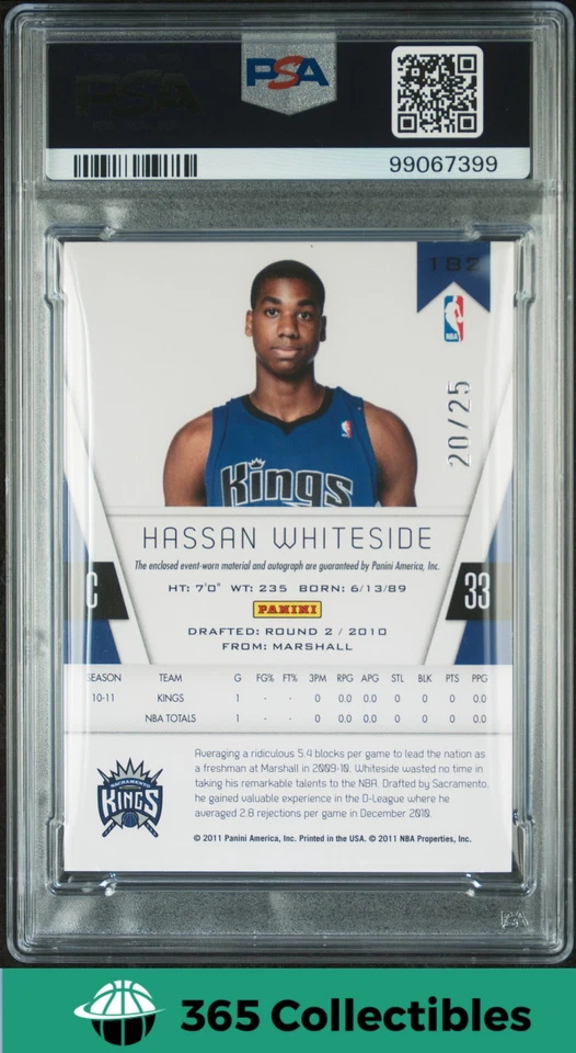 2010 Panini Totally Certified Hassan Whiteside Gold /25 #182 PSA 7 - Image 2 of 2