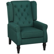 HOMCOM Accent Chair Wingback Armchair Tufted Club Wood Fabric, Dark Green