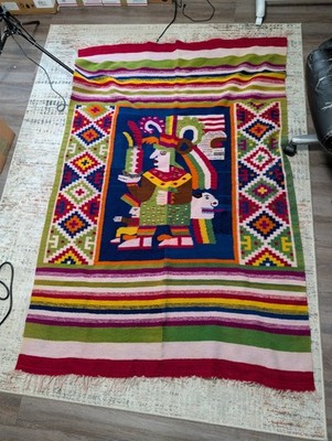 Vyg Mayan King Zapotec Mexican Multicolor Wool Blanket Rug 74x50