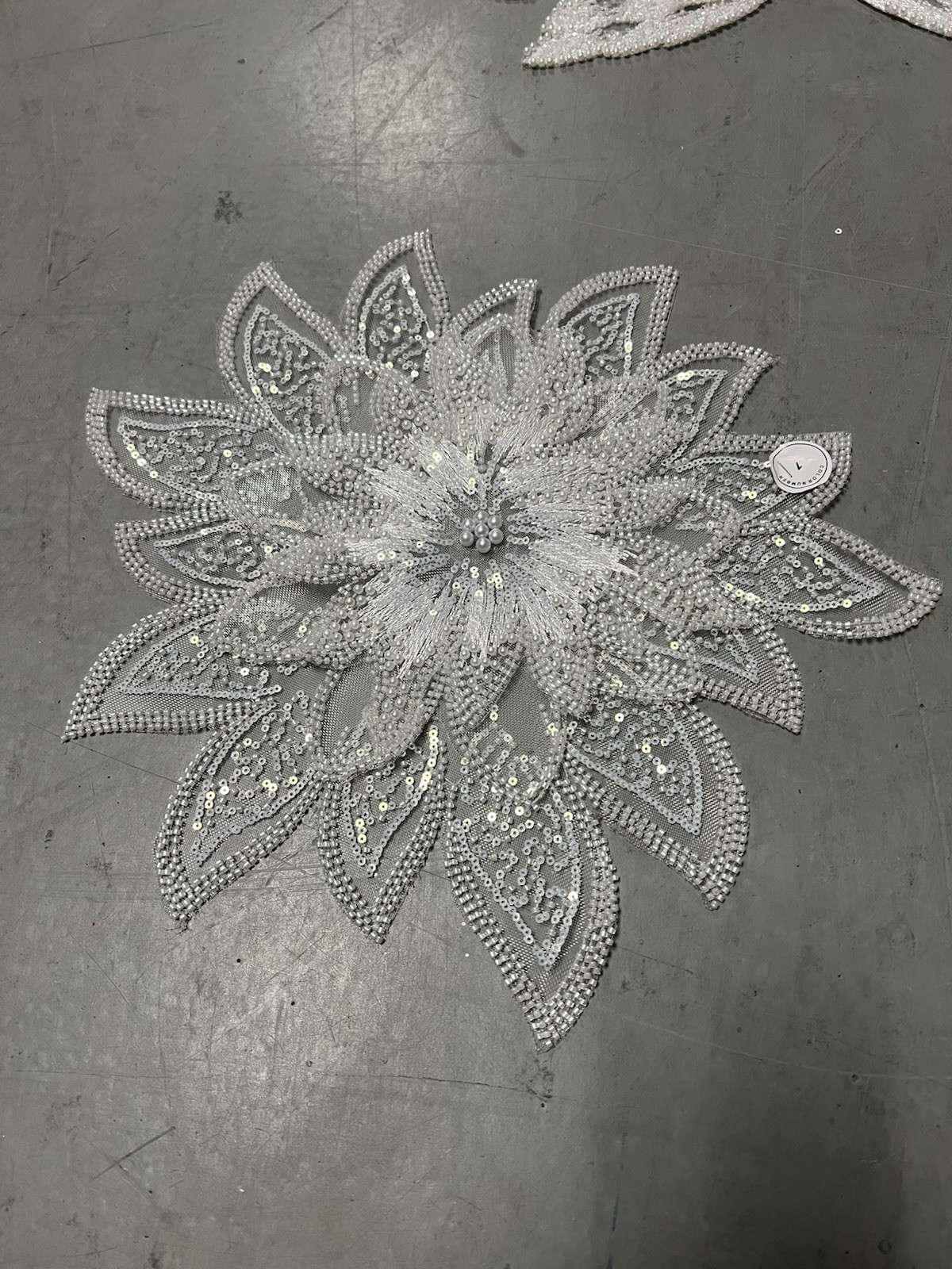 WHITE  3D Flower Embroidery Bridal Applique Lace Sequins Pearl Beaded Trim