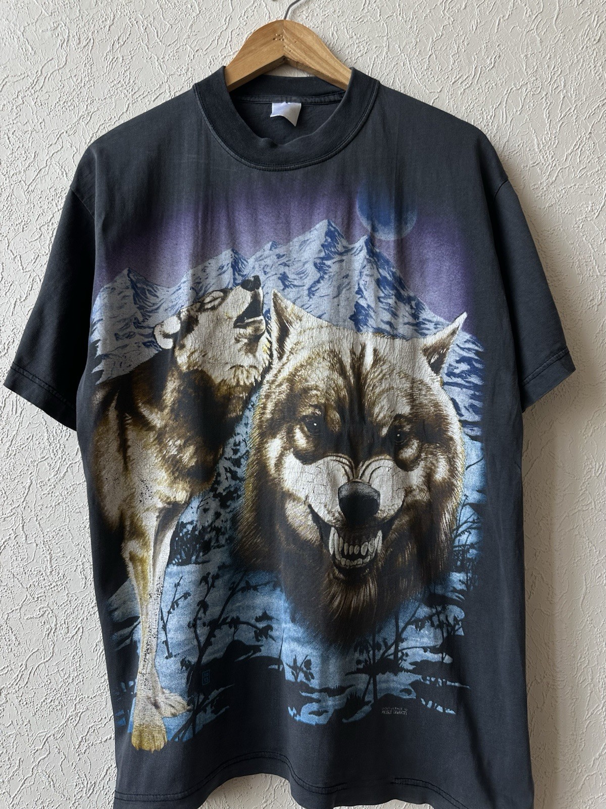 Vintage 1993 France Graffiti T Shirt XL Mountain Wolf Nature 90s image 2