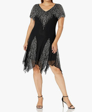 J KARA WOMEN'S NWT 150 COCKTAIL DRESS HANKY HEM BEADED SIZE 4 BLACK