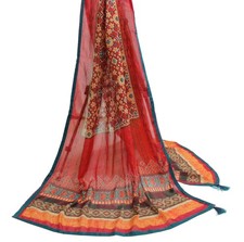 Sushila Vintage Red Indian Dupatta Blend Silk Printed Long Stole Veil Scarves