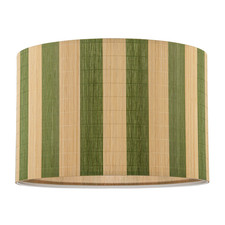 Chic Natural Brown Bamboo Lamp Shade with Garden Olive Green Stripes by Happy...
