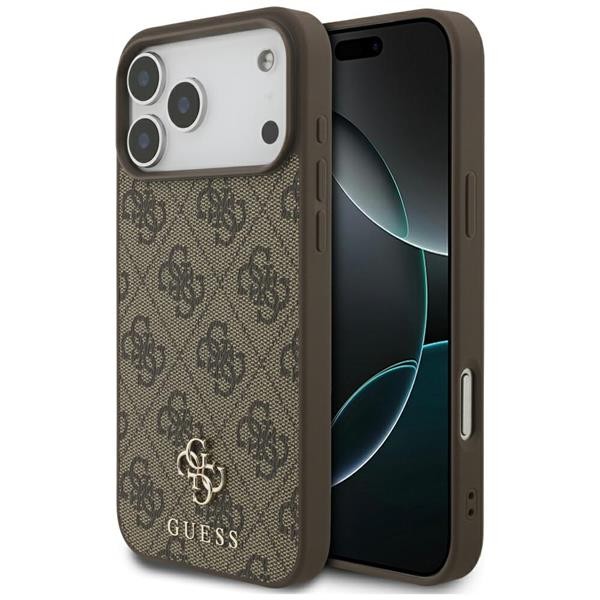 iPhone 17 Pro Max Guess MagSafe Case Brown Faux Leather With Gold Logo