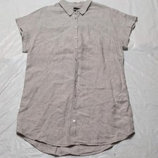 Tahari 100% Linen Gray Lagenlook Shirt Dress Mother Of Pearl Buttons Sz 1X