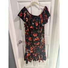 LuLaRoe Velvet Floral Off The Shoulder Ruffle Dress 2XL Orange Black
