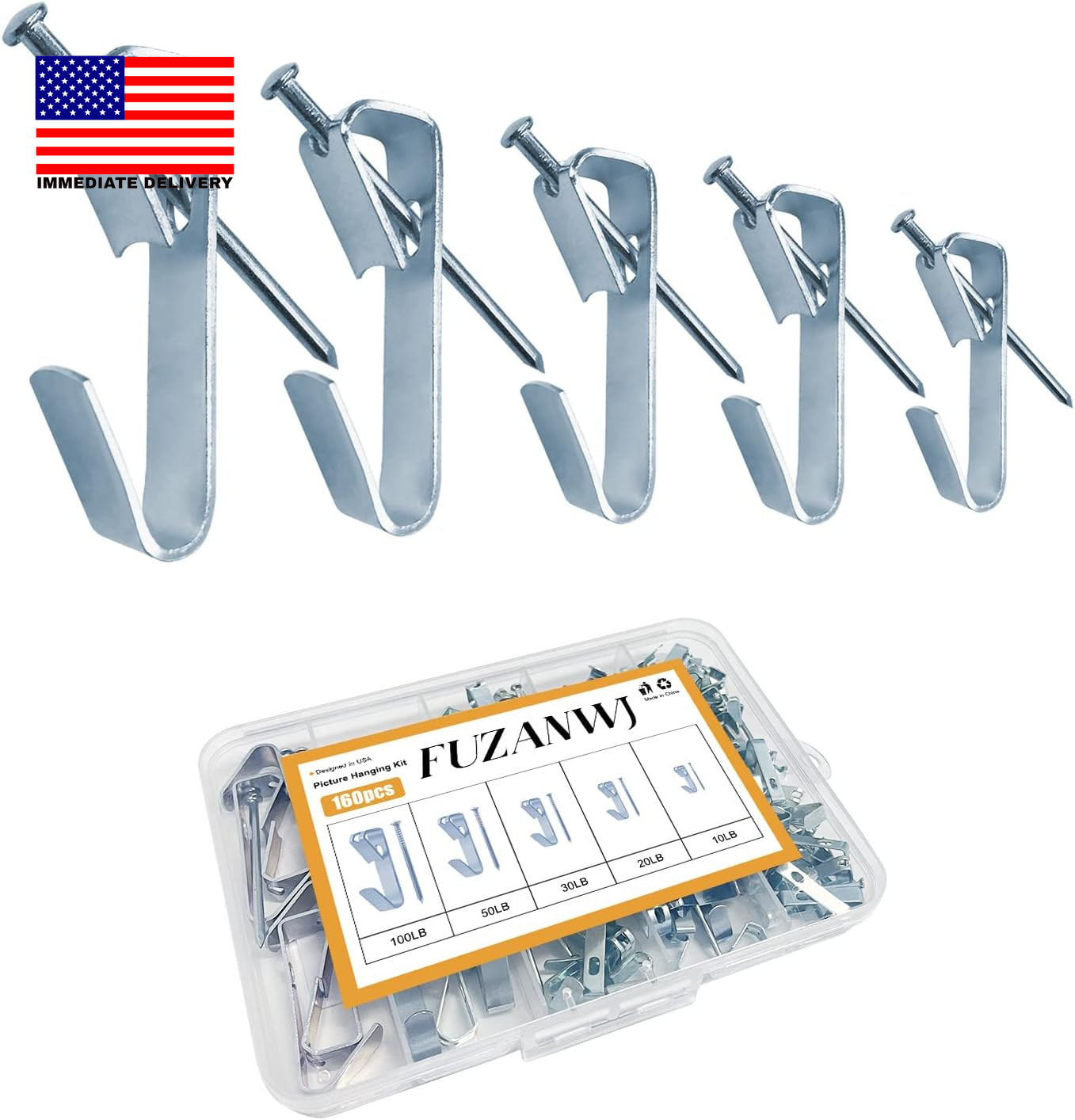 Picture Hangers, 160Pcs Picture Hooks with Nails , 10-100Lbs Picture Frame Hange